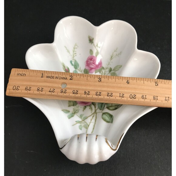 Vintage Mitterteich Porcelain Shell Dish Pink Roses Gold Trim Trinket Candy Dish - Picture 3 of 5